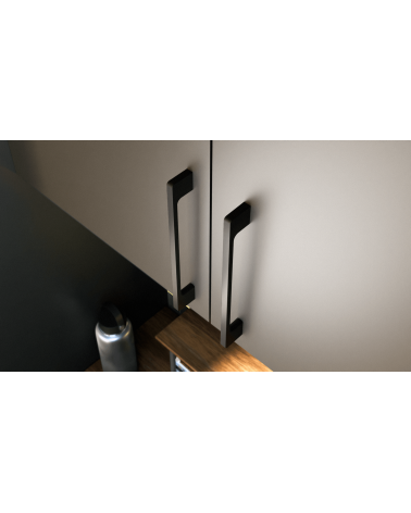 Poignée de meuble noire mat TECHNO poignée design vue de haut montée sur un meuble