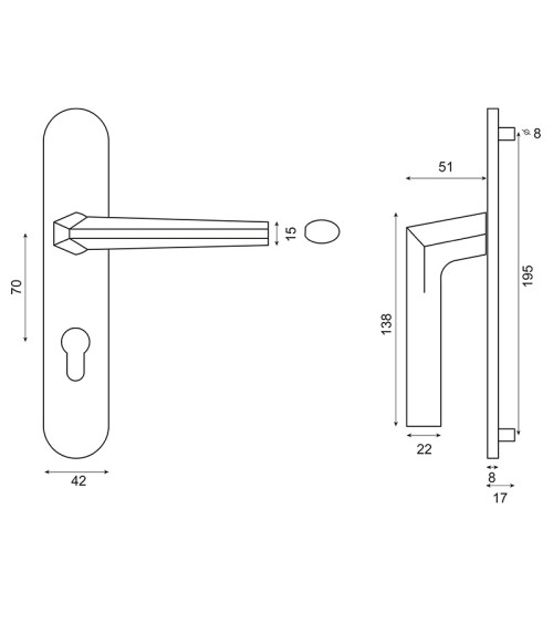 Poignée Loo noire sur plaque aveugle
