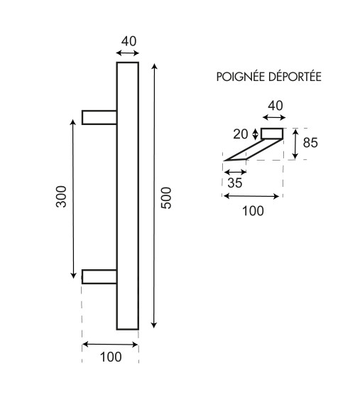 Poignée de tirage déportée Rectangulaire en T noire double EUROWALE
