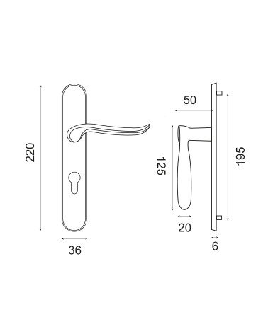 Dessin Poignée de porte Orphée plaque EUROWALE