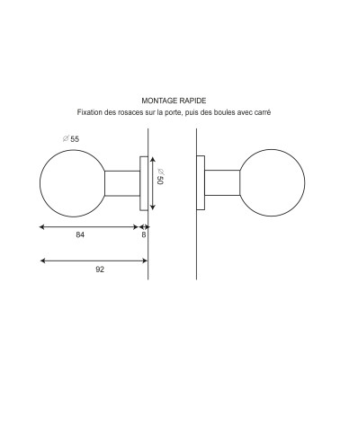 Dessin Poignée de porte Boule double inox EUROWALE