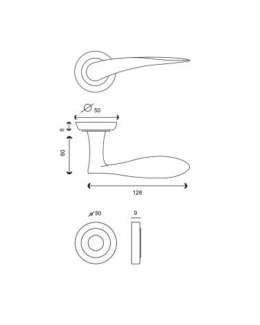 Dessin Poignée de porte Neptune +Rosace de fonction EUROWALE