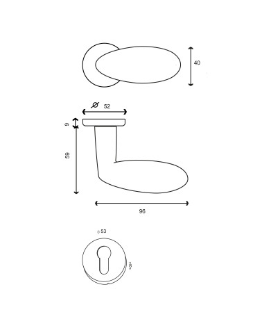 Dessin Poignée de porte Yin + Rosace EUROWALE