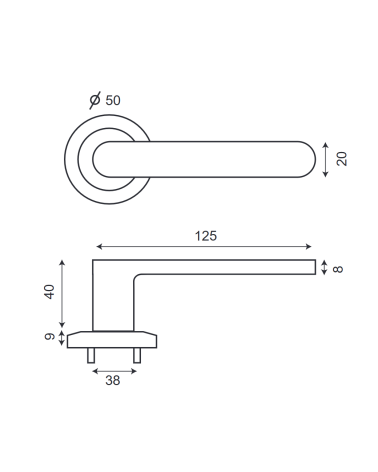 dessin technique de la poignée de porte model Metro