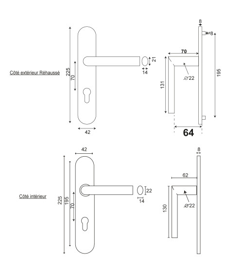 Poignée de porte Cérès réhaussée inox EUROWALE