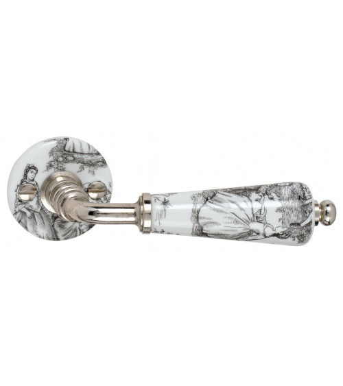 Poignées de porte chrome en porcelaine blanche et noir Merigous