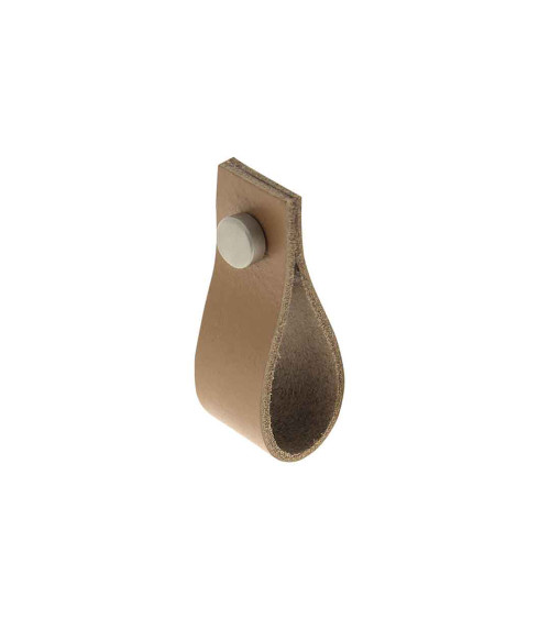 Bouton de meuble tirette en cuir fauve clair