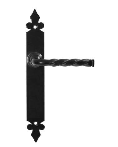 Poignée de porte rétro noire mat sur plaque longue – Modèle Elisabeth
