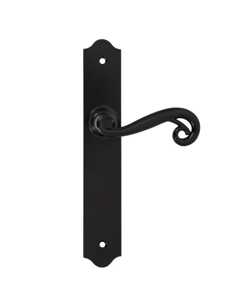 Poignées de porte rétro noires mates sur plaques longues pour portes, portails et portillons – Collection Charlotte