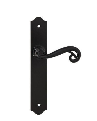 Poignées de porte rétro noires mates sur plaques longues pour portes, portails et portillons – Collection Charlotte