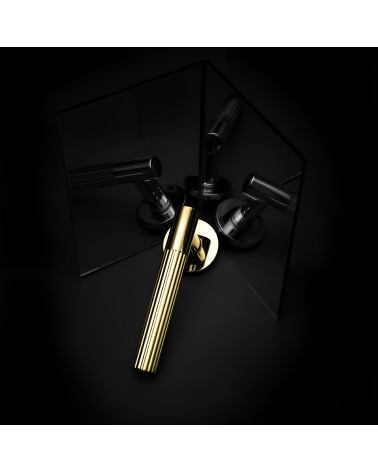 Poignée de porte or poli LIVIA poignée design présentée avec reflets miroirs