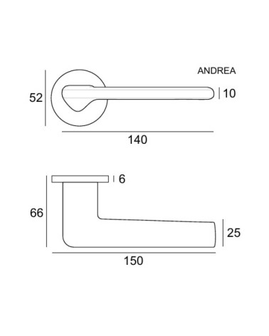 Poignée de porte classique en zamak ANDREA ronde avec dimensions
