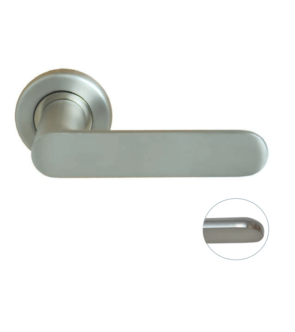 Poignée de porte sur rosace de couleur nickel satiné - model Daphne
