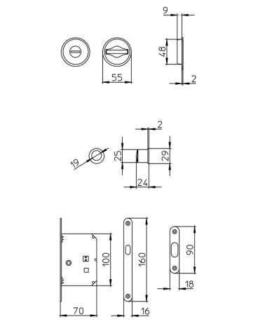 Kit poignées de porte encastrées pour porte coulissante MANDELLI 1118TN/S avec serrure