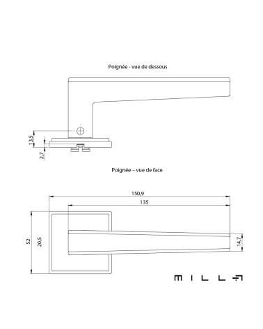 Poignée de porte contemporaine SYRINGA avec dimensions