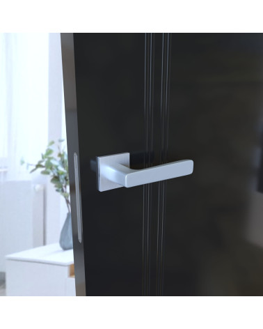 Poignée de porte chrome satiné PARMA poignée design vue de côté sur porte sombre