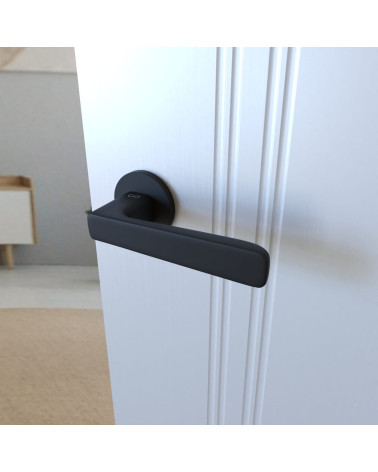 Poignée de porte noire PARMA quincaillerie design vue de haut inclinée