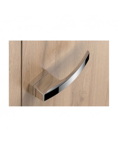 Poignée de porte chrome poli Arc poignée design vue de haut montée sur une porte
