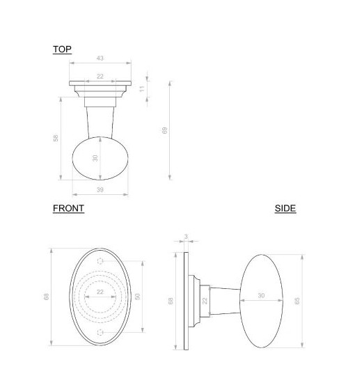 Bouton de porte rétro - industrielle en fer 1020 ovale -  poignée design