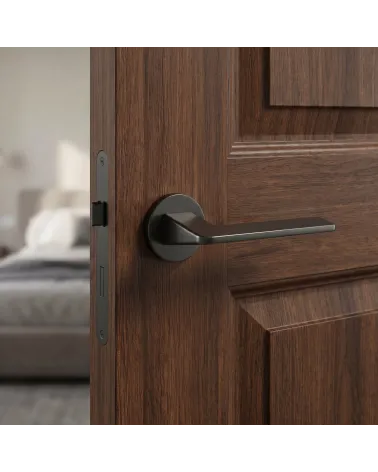 Poignée de Porte Noire sur rosace Ronde - Modèle VAVA