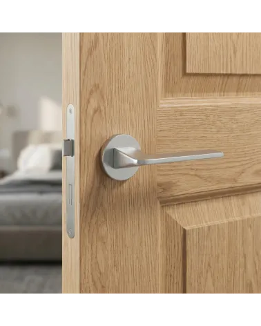 Poignée de Porte Chrome brossé sur rosace ronde - Modèle VAVA