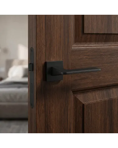 Poignée de Porte Noire sur rosace Carrée - Modèle VAVA