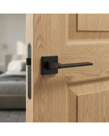 Poignée de Porte Noire sur rosace Carrée - Modèle VAVA