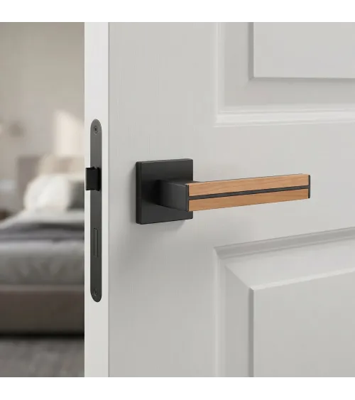 Poignée de porte en bois de chêne et noire IMPERATA poignée design