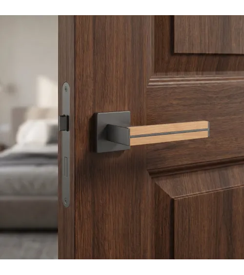 Poignée de porte en bois de chêne et noire IMPERATA poignée design