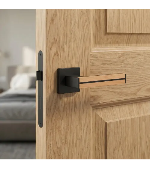 Poignée de porte en bois de chêne et noire IMPERATA poignée design