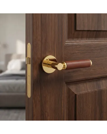 Poignée de porte haut de gamme or poli et cuir clair TUPAI 4200/200 ronde - MillaPoignées