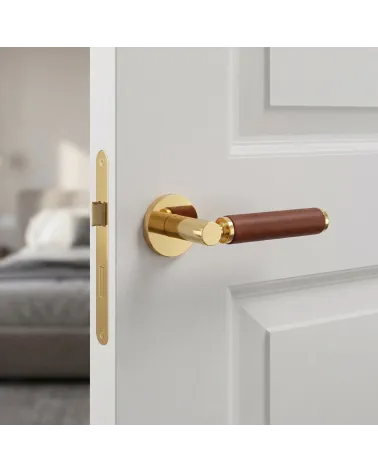 Poignée de porte haut de gamme laiton et cuir clair TUPAI 4200/200 ronde - MillaPoignées