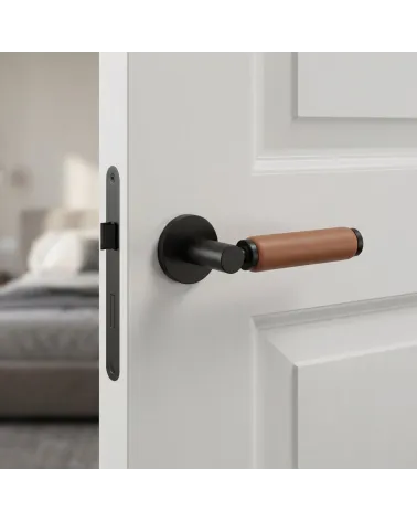 Poignée de porte haut de gamme noire et cuir clair TUPAI 4200/200 ronde - MillaPoignées