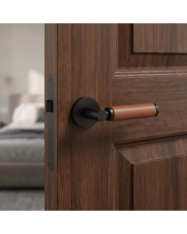 Poignée de porte haut de gamme noire et cuir clair TUPAI 4200/200 ronde - MillaPoignées