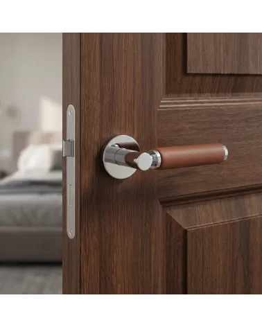 Poignée de porte haut de gamme en chrome poli et cuir clair TUPAI 4200/200 ronde - MillaPoignées