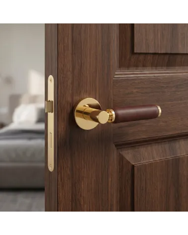 Poignée de porte haut de gamme or poli et cuir foncé TUPAI 4200/201 ronde - MillaPoignées