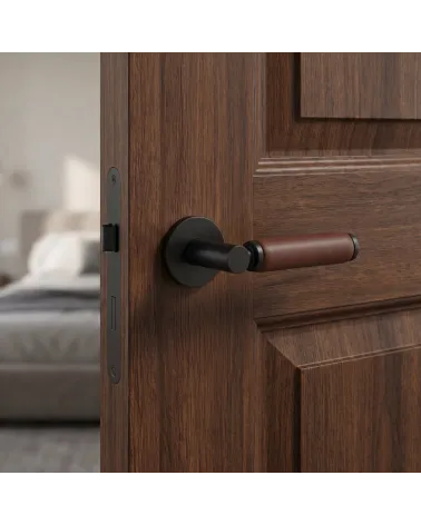 Poignée de porte ronde noire en cuir foncé TUPAI 4200/201 - MillaPoignées