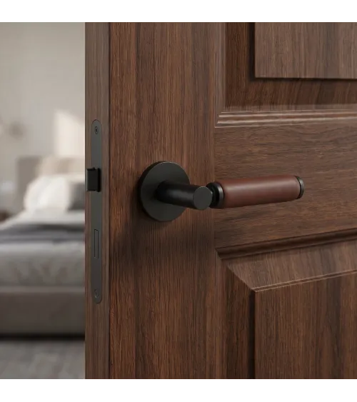 Poignée de porte en laiton et en cuir foncé TUPAI 4200/201 ronde -  poignée design
