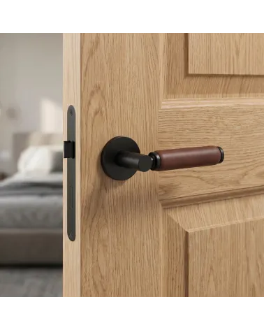 Poignée de porte ronde laiton et cuir foncé TUPAI 4200/201 - MillaPoignées