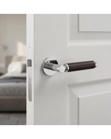 Poignée de porte ronde chrome poli et cuir foncé TUPAI 4200/201 - MillaPoignées