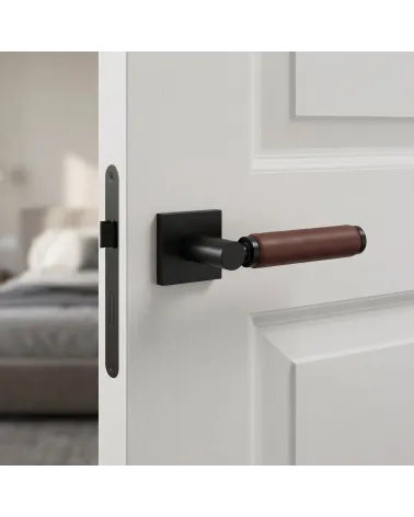 Poignée de porte haut de gamme noire en cuir foncé TUPAI 4200/201 carrée - MillaPoignées