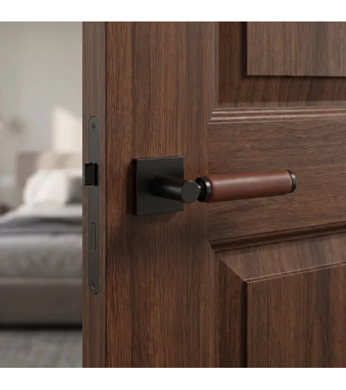 Poignée de porte noire en cuir foncé TUPAI 4200/201 carrée -  poignée design
