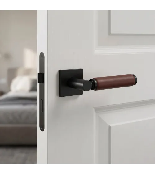 Poignée de porte en laiton et en cuir foncé TUPAI 4200/201 carrée -  poignée design