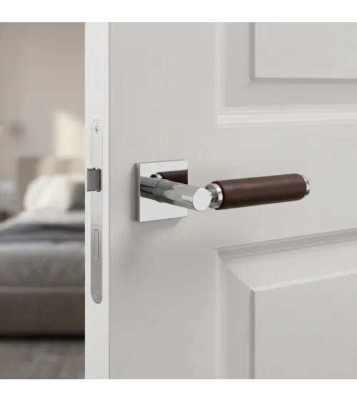 Poignée de porte contemporaine en cuir foncé TUPAI 4200/201 carrée -  poignée design
