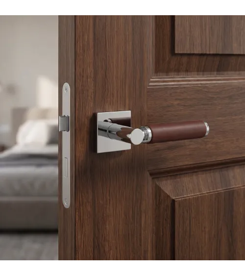 Poignée de porte contemporaine en cuir foncé TUPAI 4200/201 carrée -  poignée design