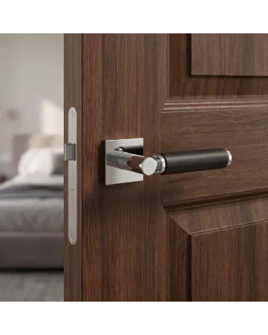 Poignée de porte haut de gamme chrome poli et cuir noir TUPAI 4200/202 carrée - MillaPoignées