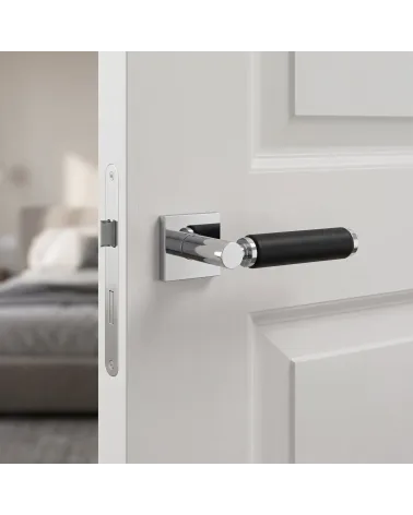 Poignée de porte carrée laiton et cuir TUPAI 4200/202 - MillaPoignées