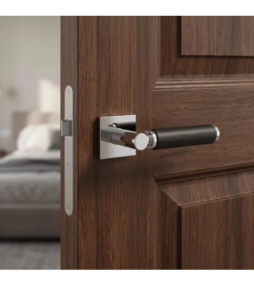 Poignée de porte en laiton et en cuir TUPAI 4200/202 carrée -  poignée design
