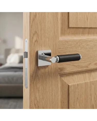Poignée de porte carrée laiton et cuir TUPAI 4200/202 - MillaPoignées