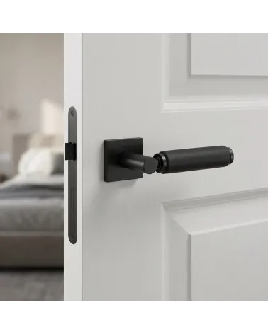 Poignée de porte haut de gamme noire et cuir noir TUPAI 4200/202 carrée - MillaPoignées
